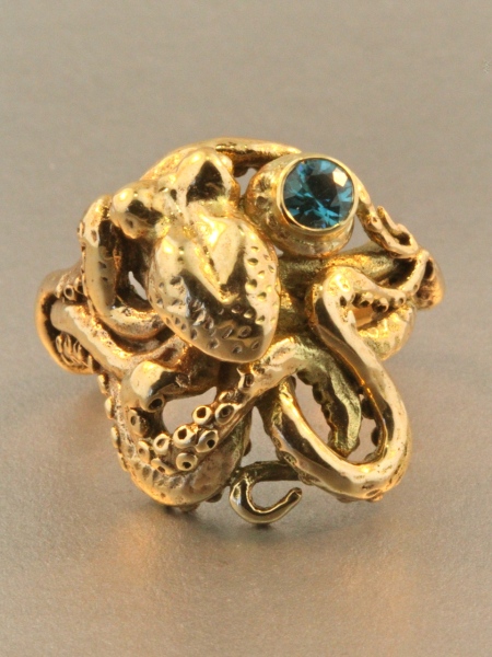 Marty MagicOctopus Ring With Blue Zircon - 14k Gold