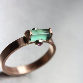Nanijala Rough teal tourmaline pink sapphire engagement ring