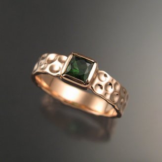 Stone Fever Jewelry Green Tourmaline square Moonscape ring Emerald substitute 14k rose gold ring