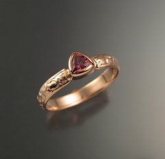 Stone Fever Jewelry Pink Tourmaline trillion cut Victorian Engagement ring 14k Rose gold bezel set pink gold wedding ring, $425