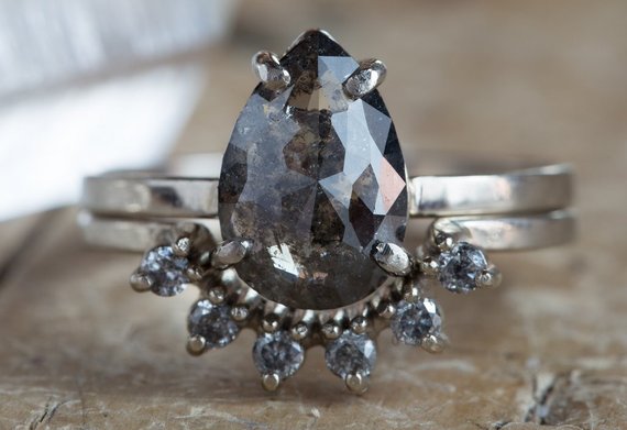 Lex Luxe rose cut black diamond engagement ring