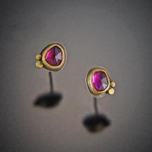 Ananda Khalsa Garnet Stud Earrings with Two 22k Dots