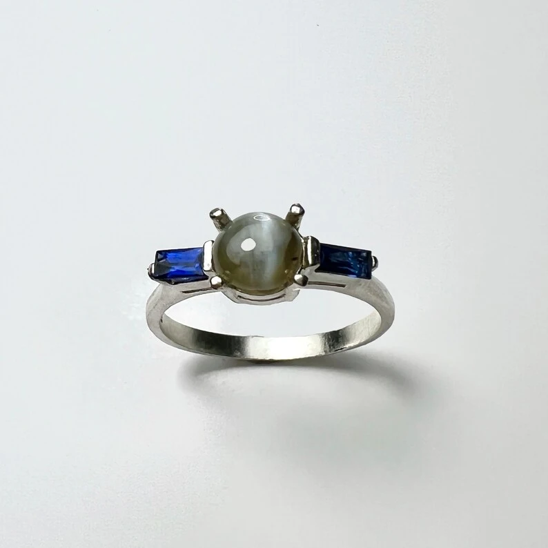 Evgad Natural Cats Eye And Sapphire Engagement Ring, $433+
